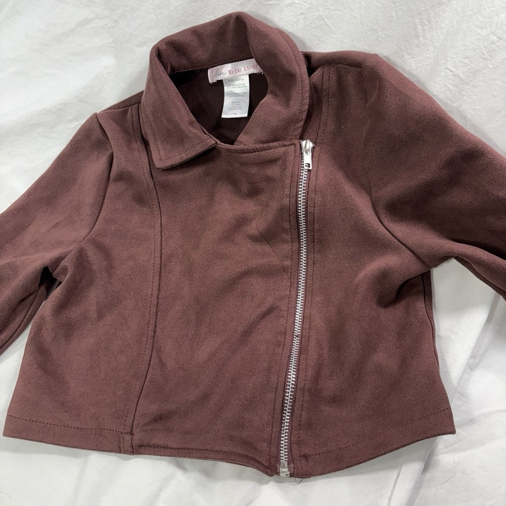 Love To Be Loved Girls Size 10‎ =Brown Zip Up Modern Jacket Suede 2 Zipper